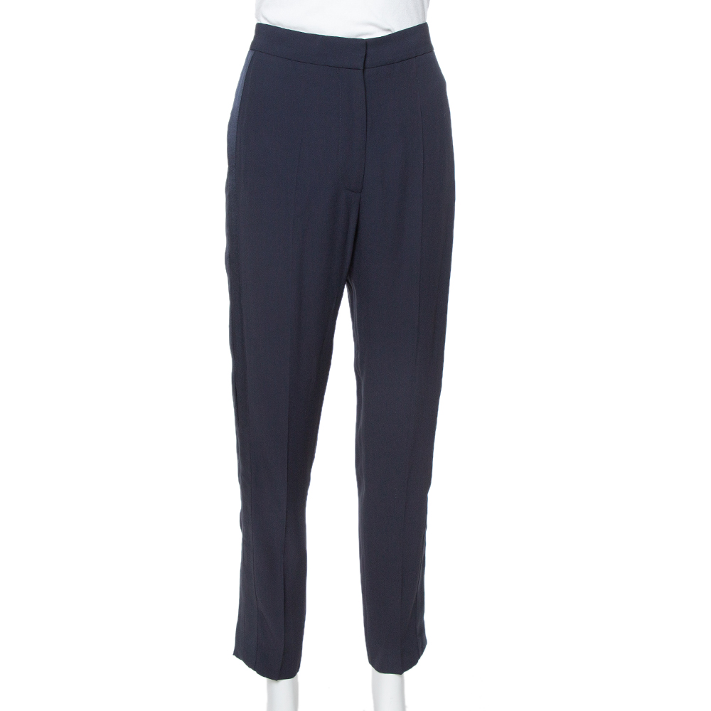 

Stella McCartney Navy Blue Crepe Side Slit Detail Trousers