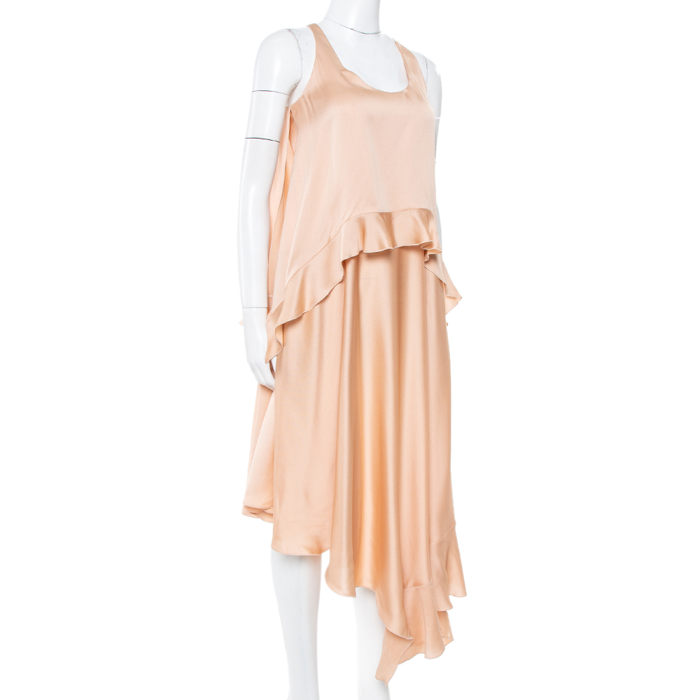 

Stella McCartney Champagne Pink Silk Tiered Yenna Asymmetric Dress