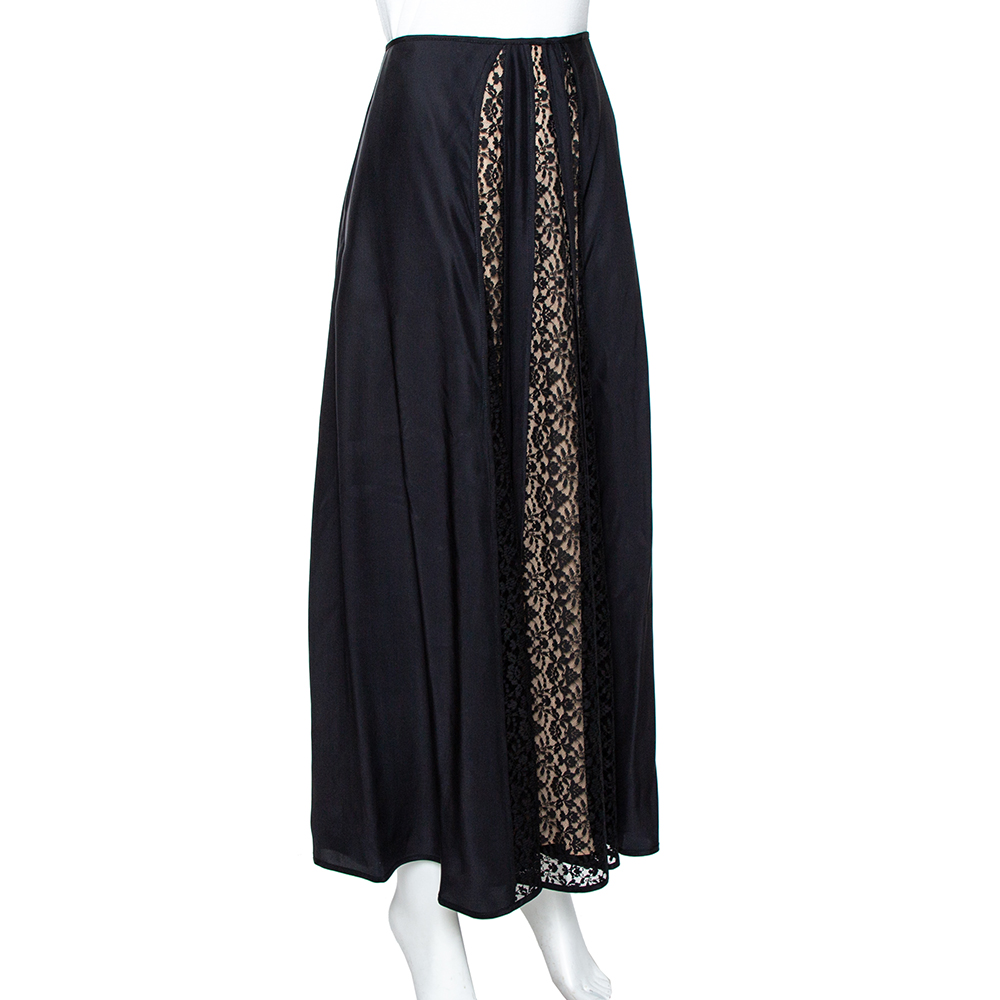 

Stella McCartney Black Silk Lace Paneled Maxi Skirt