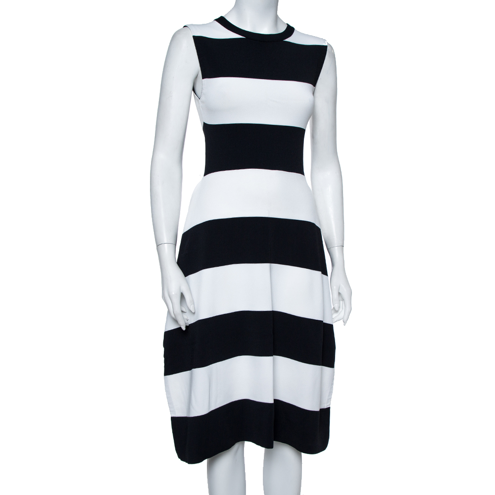 

Stella McCartney Navy Blue & White Striped Knit Structured Midi Dress