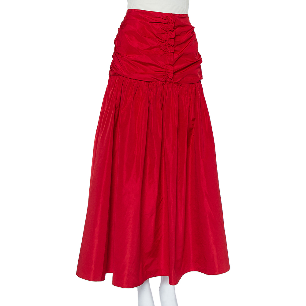

Stella McCartney Red Synthetic Ruched Waist Detail Maxi Skirt