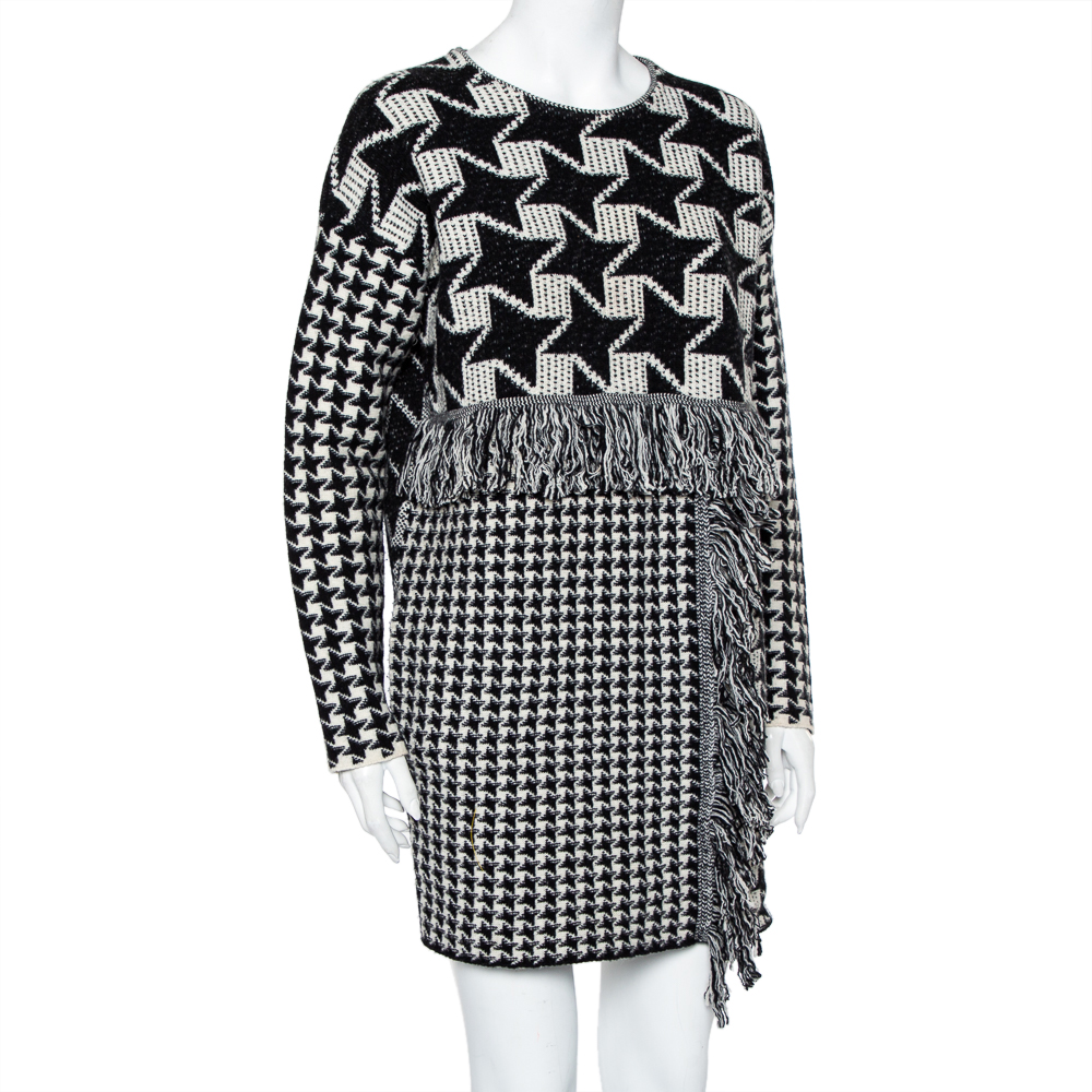 

Stella McCartney Monochrome Houndstooth Pattern Wool Oversized Shift Dress, Black