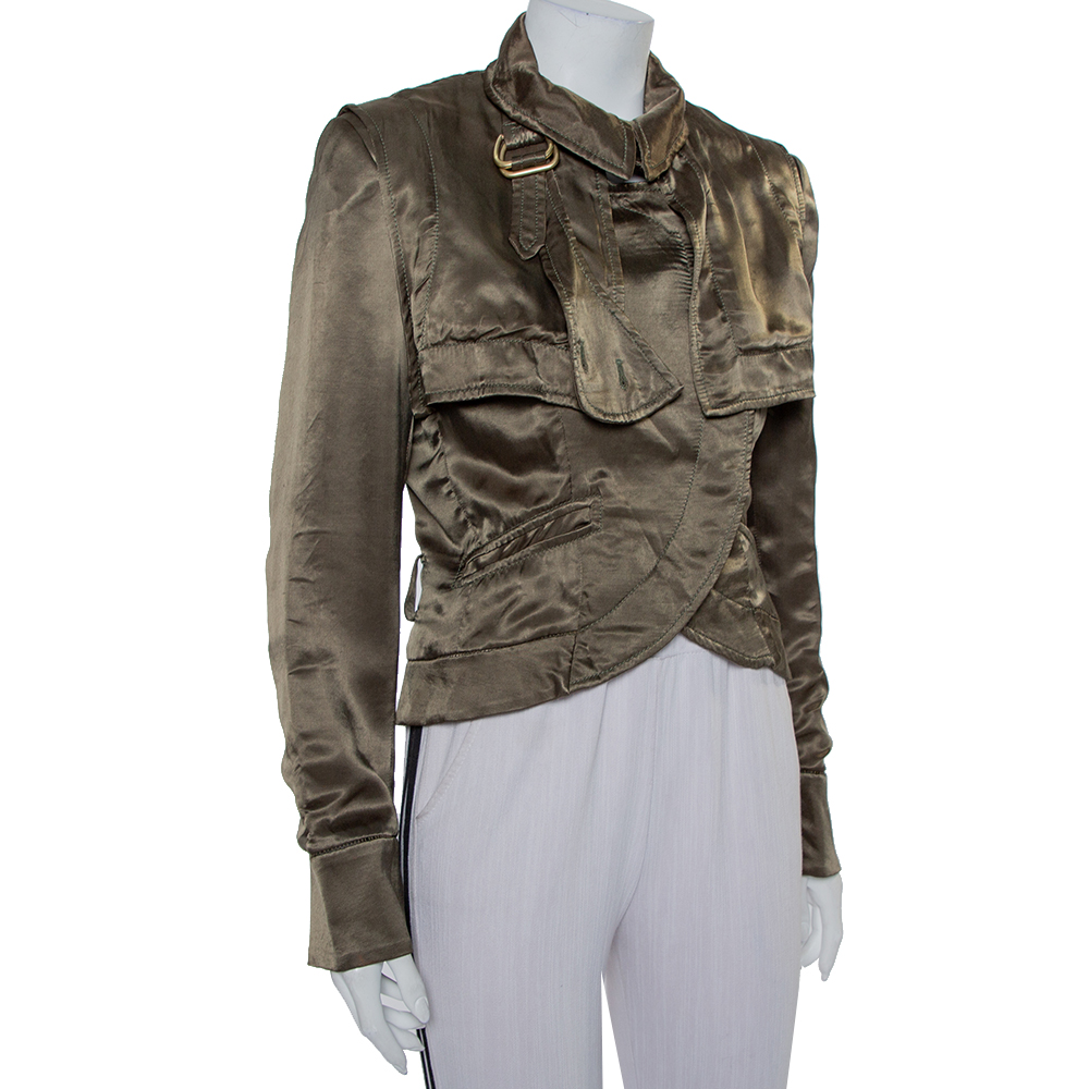 

Stella McCartney Green Satin Overlay Detail Button Front Jacket