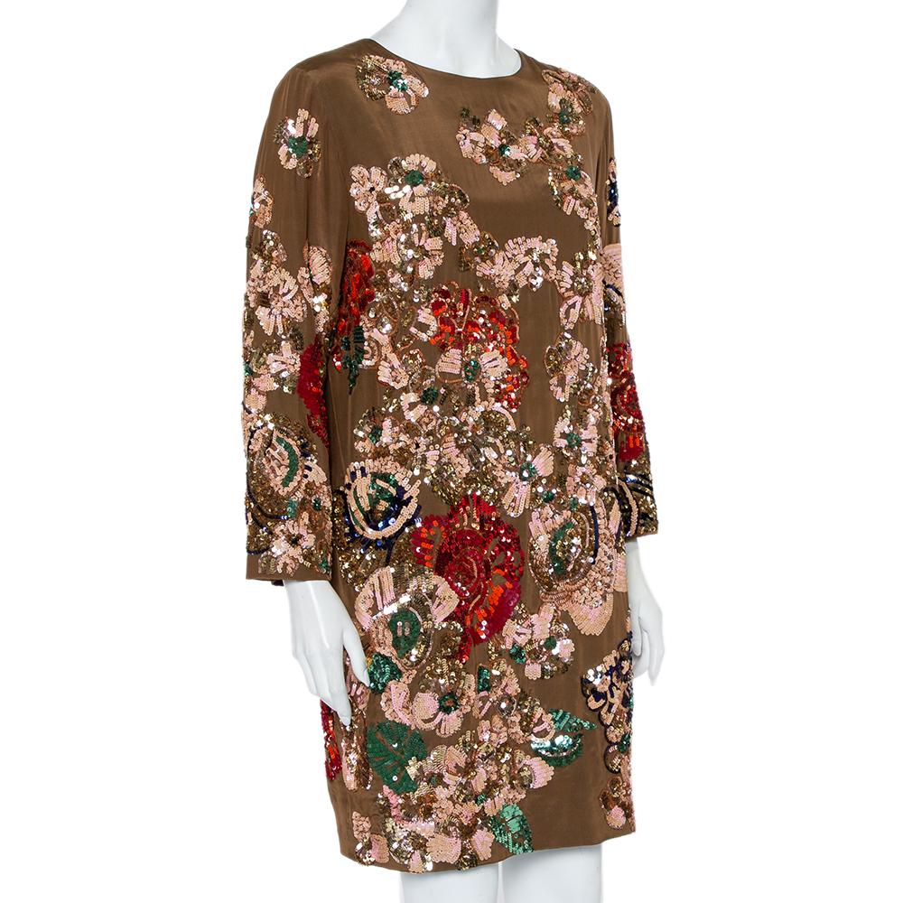 

Stella McCartney Brown Sequin Embellished Silk Shift Dress