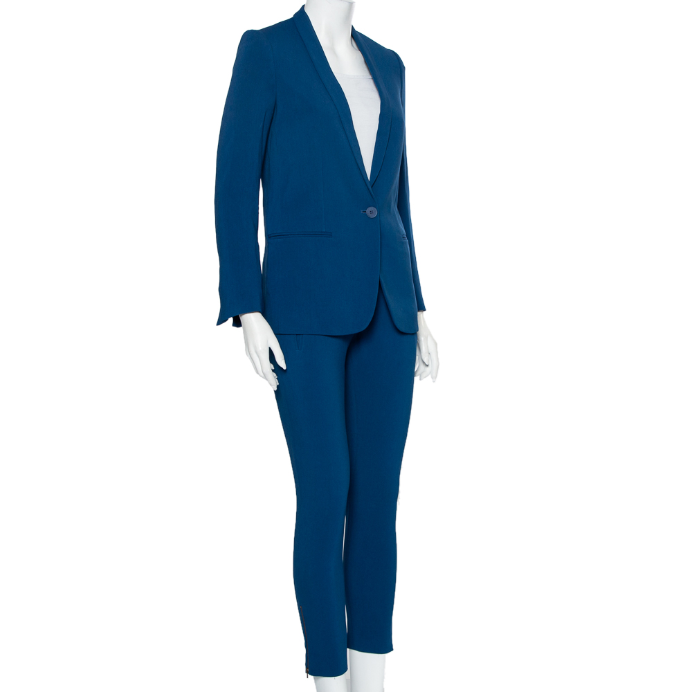 

Stella McCartney Blue Crepe Button Front Blazer & Zipper Detail Elastic Waist Trousers