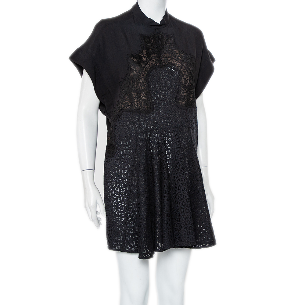 

Stella McCartney Black Crepe & Lace Oversized Mini Dress