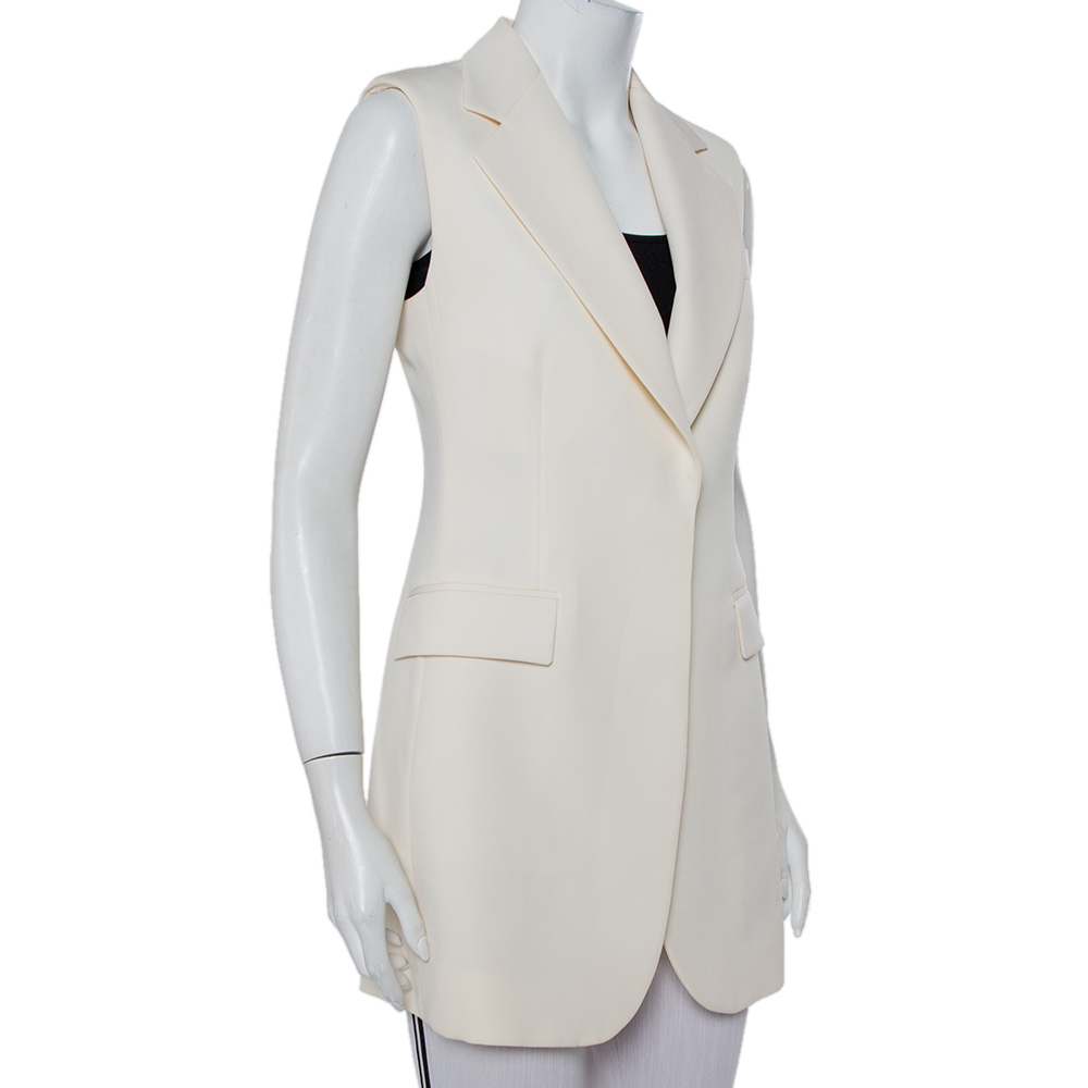 

Stella McCartney Cream Wool Sleeveless Button Front Blazer Coat