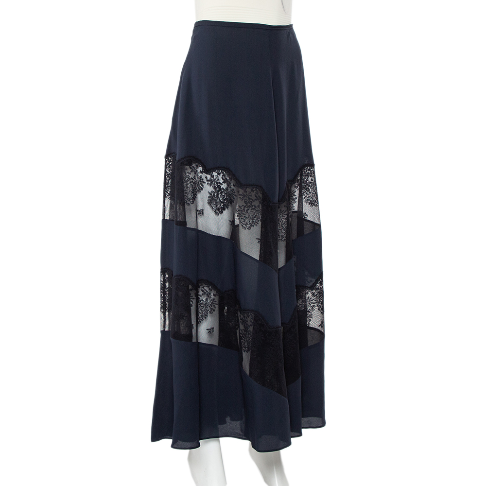 

Stella McCartney Midnight Blue Silk & Lace Paneled Maxi Skirt, Navy blue
