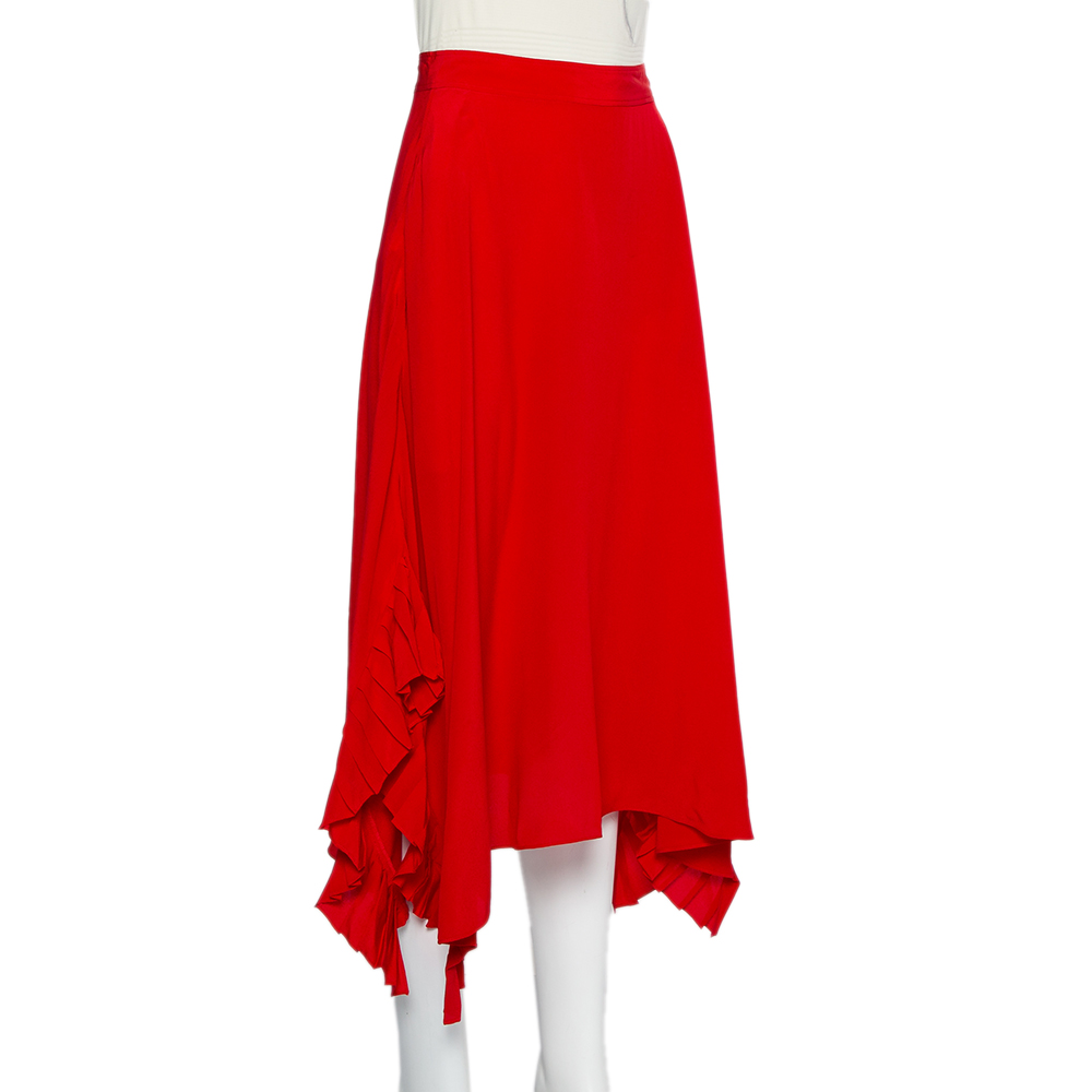 

Stella McCartney Red Silk Ruffle Detail Ashlyn Midi Skirt