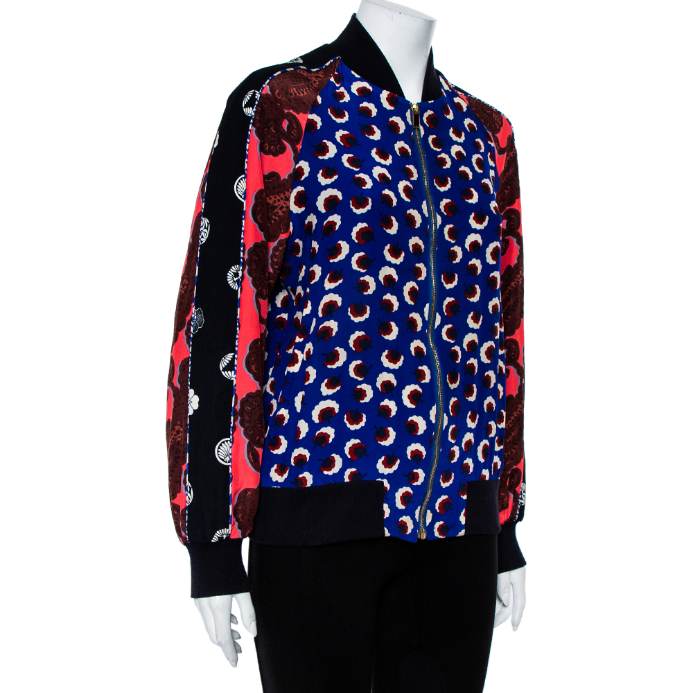 

Stella McCartney Multicolor Printed Silk Zip Front Bomber Jacket