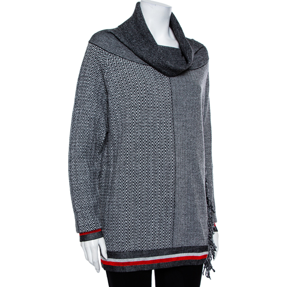 

Stella McCartney Monochrome Zig-Zag Patterned Wool & Silk Cowl Neck Sweater, Black