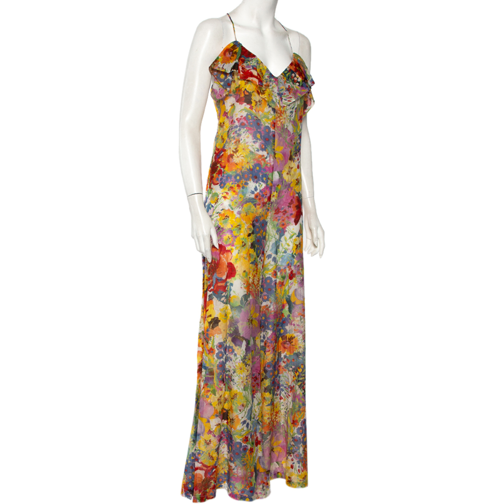 

Stella McCartney Multicolor Floral Printed Cotton Ruffled Wide Leg Jumpsuit