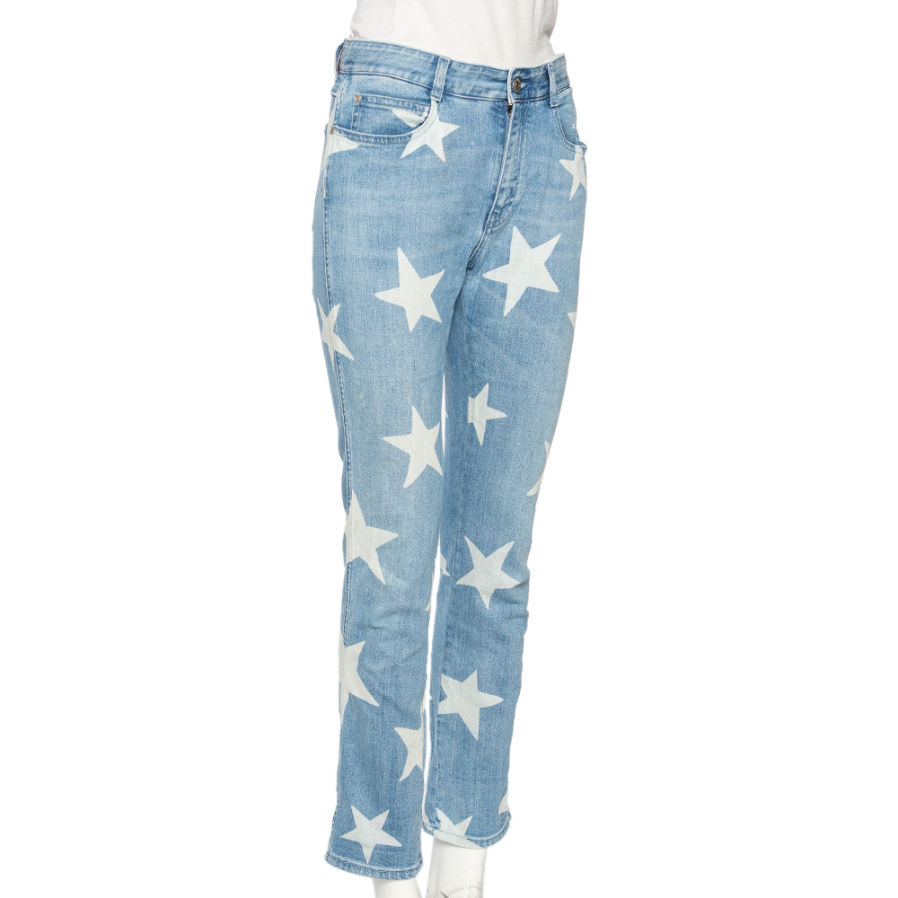 

Stella McCartney Blue Denim Star Printed Denim Boyfriend Jeans