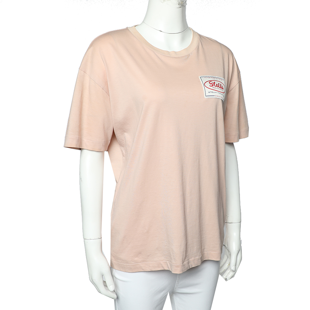 

Stella McCartney Light Pink Cotton All Is Love Patch Detail Crewneck T-Shirt