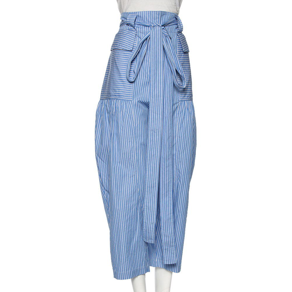 

Stella McCartney Blue Striped Cotton Belted Poplin Pants L