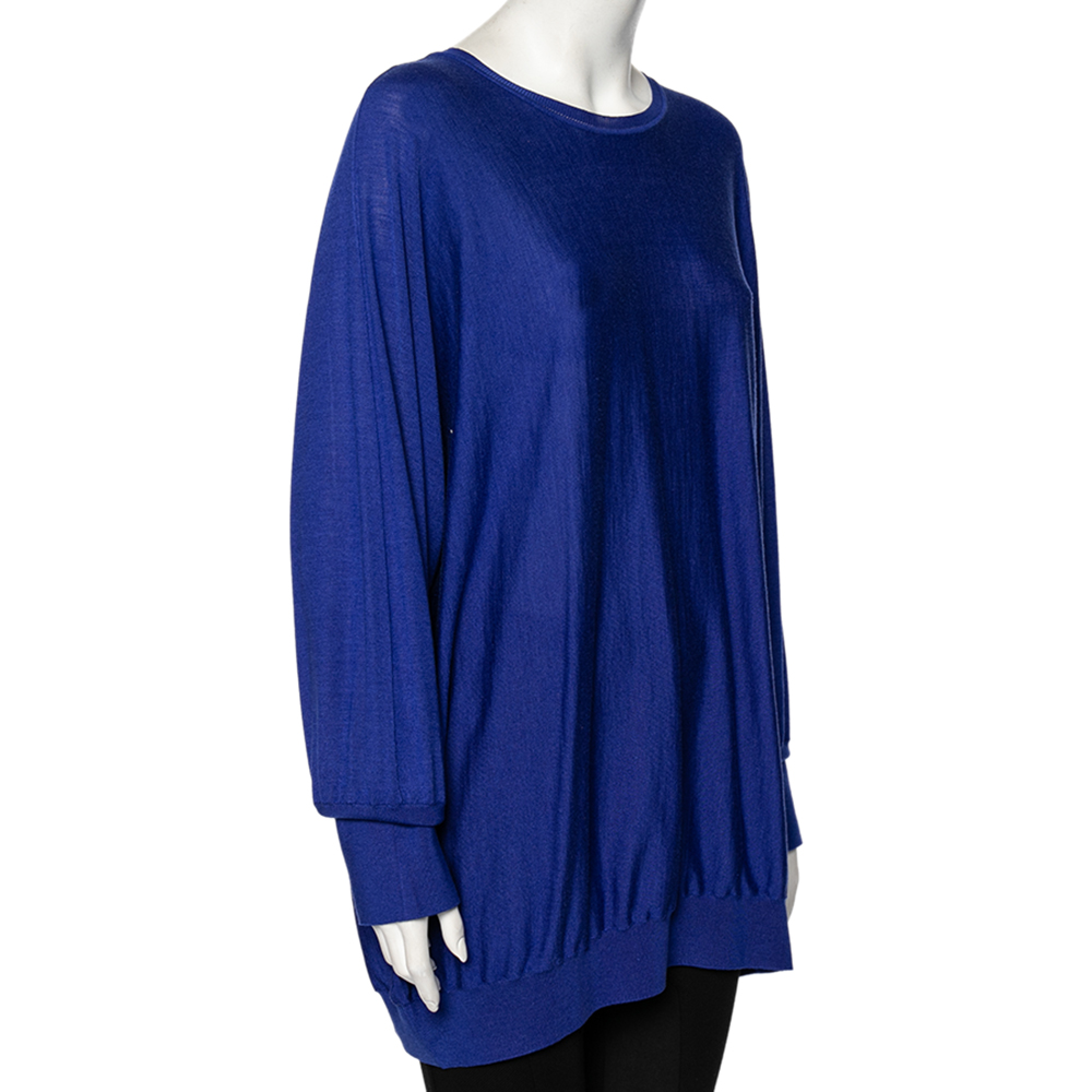 

Stella McCartney Blue Wool Ribbed Sleeve Detailed Round Neck Sweater