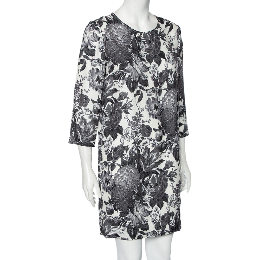 

Stella McCartney Monochrome Floral Printed Silk Short Dress, Grey