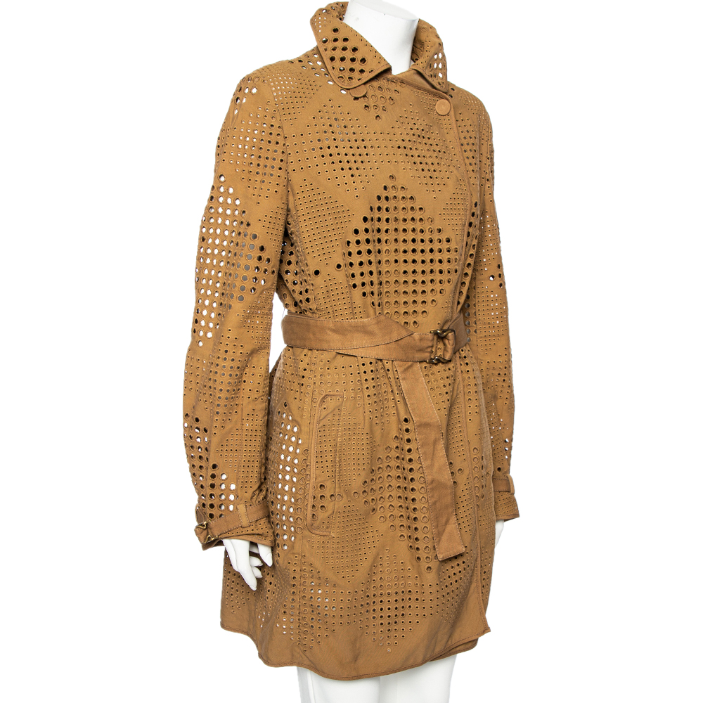 

Stella McCartney Brown Eyelet Embroidered Cotton Belted Trench Coat