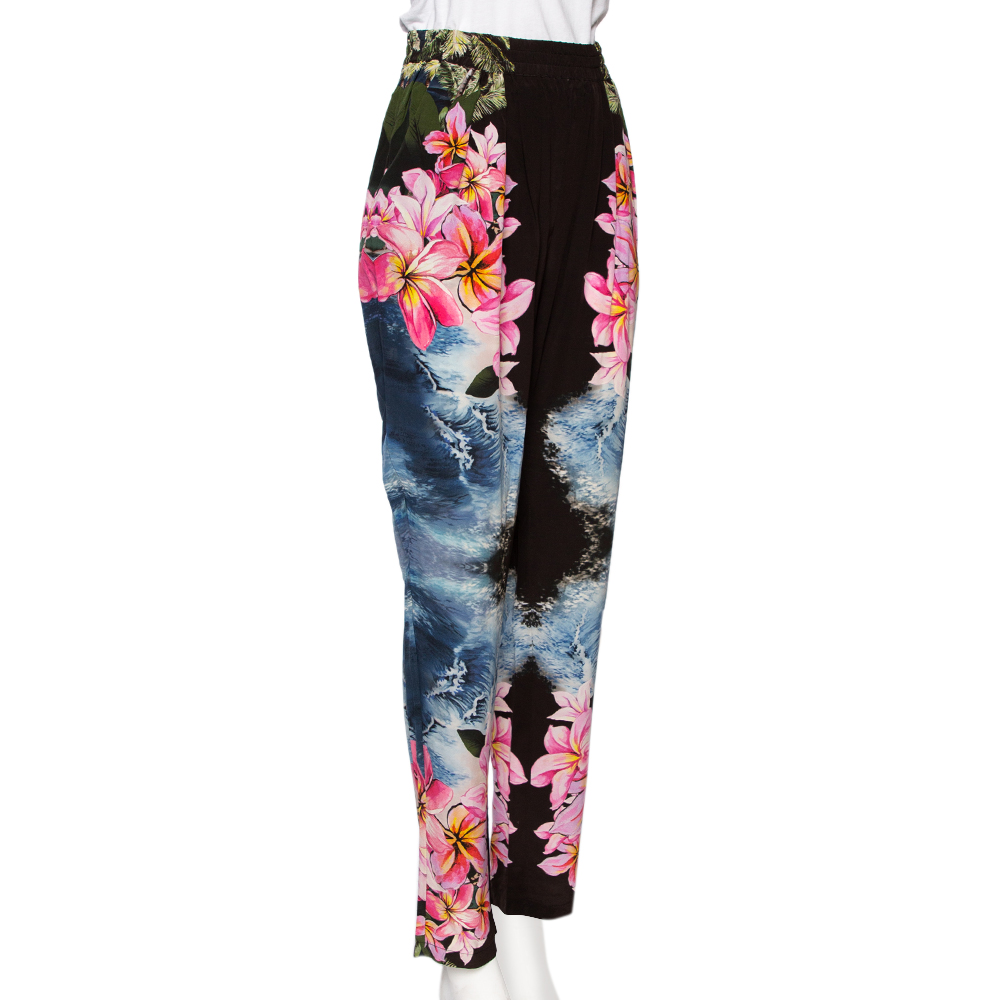 

Stella McCartney Black Printed Silk Elasticized Waist Detailed Pants