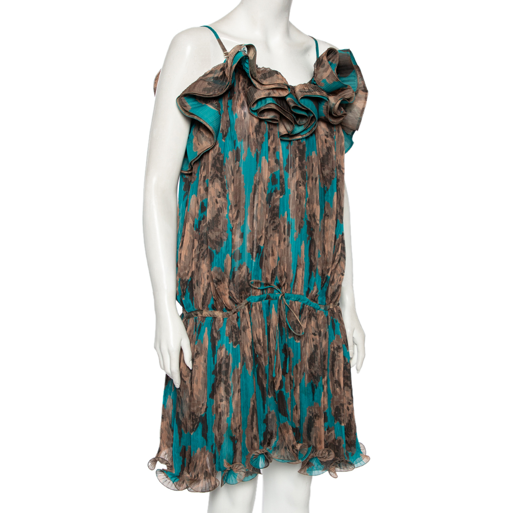 

Stella McCartney Blue & Brown Printed Ruffled Short Dress