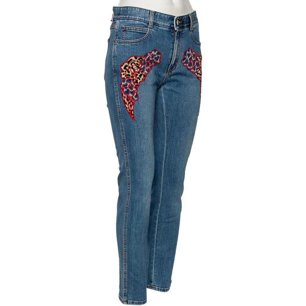 

Stella McCartney Blue Denim Embroidered Detailed Skinny Boyfriend Jeans