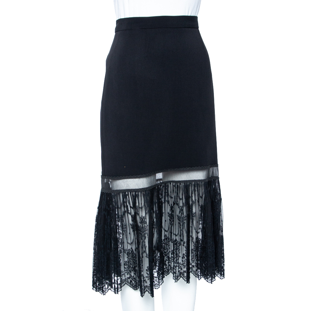 

Stella McCartney Black Crepe & Lace Trimmed Skirt