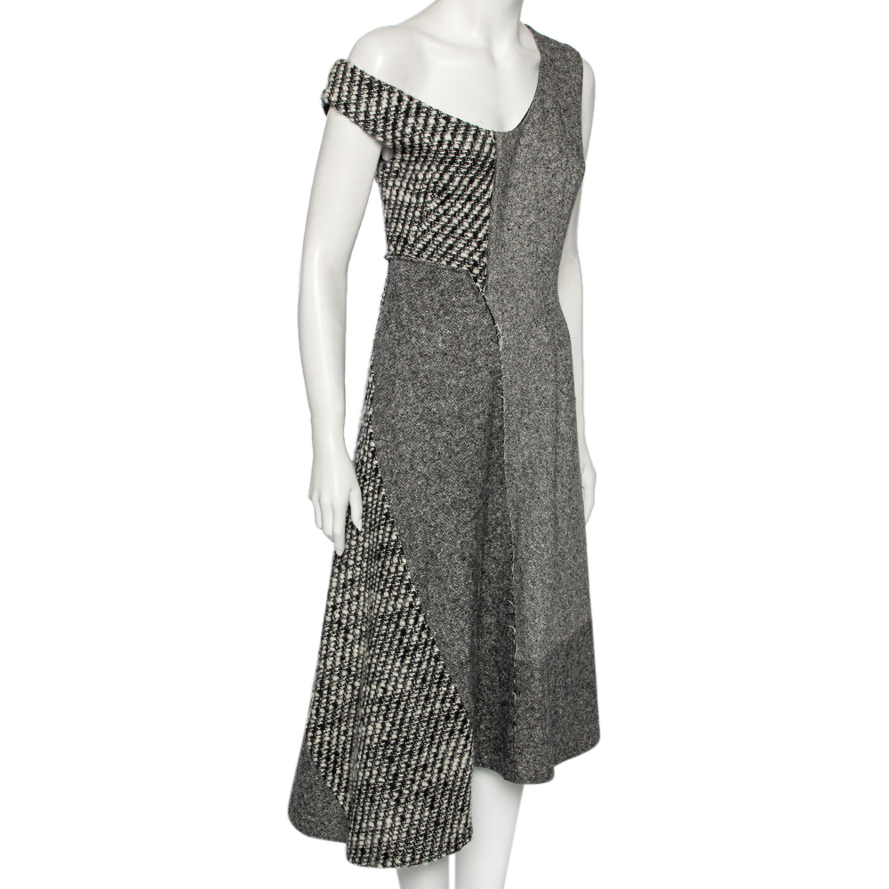 

Stella McCartney Monochrome Patchwork Wool Knit Midi Dress, Grey