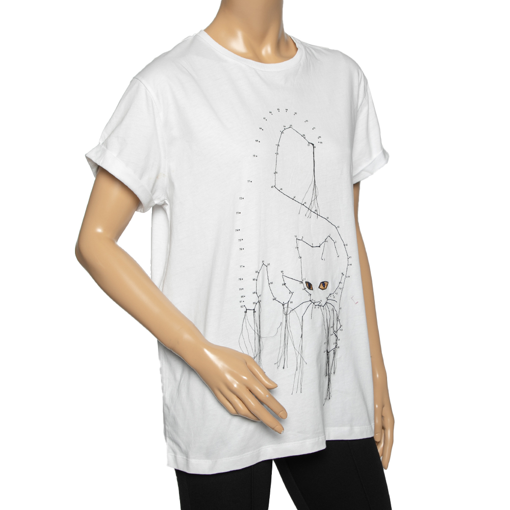 

Stella McCartney White Cotton Cat Embroidered Short Sleeve T-Shirt
