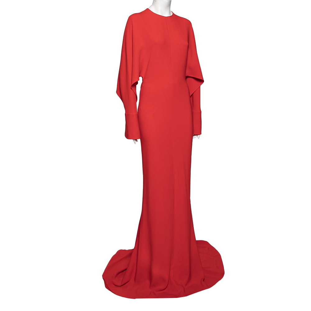 

Stella McCartney Red Crepe Draped Sleeve Detail Long Evening Gown