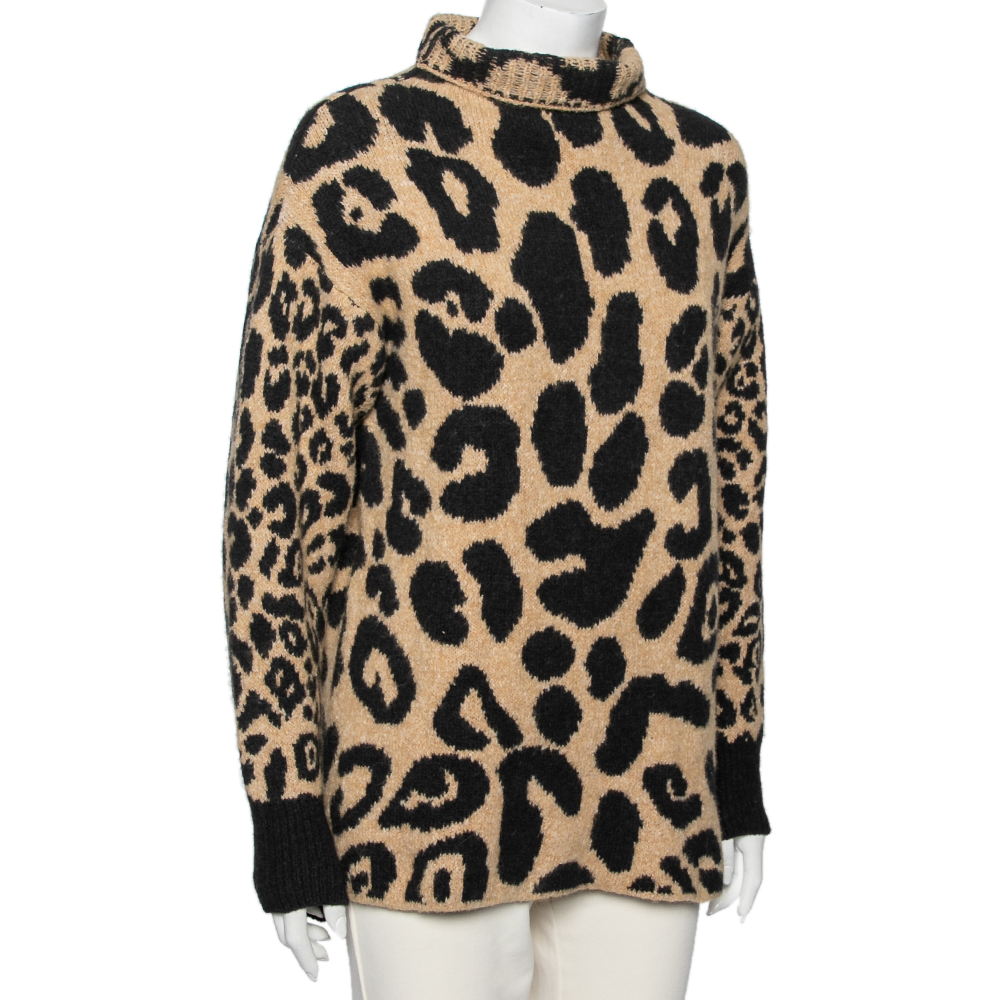 

Stella McCartney Beige Leopard Print Cotton & Alpaca Intarsia Knit Sweater