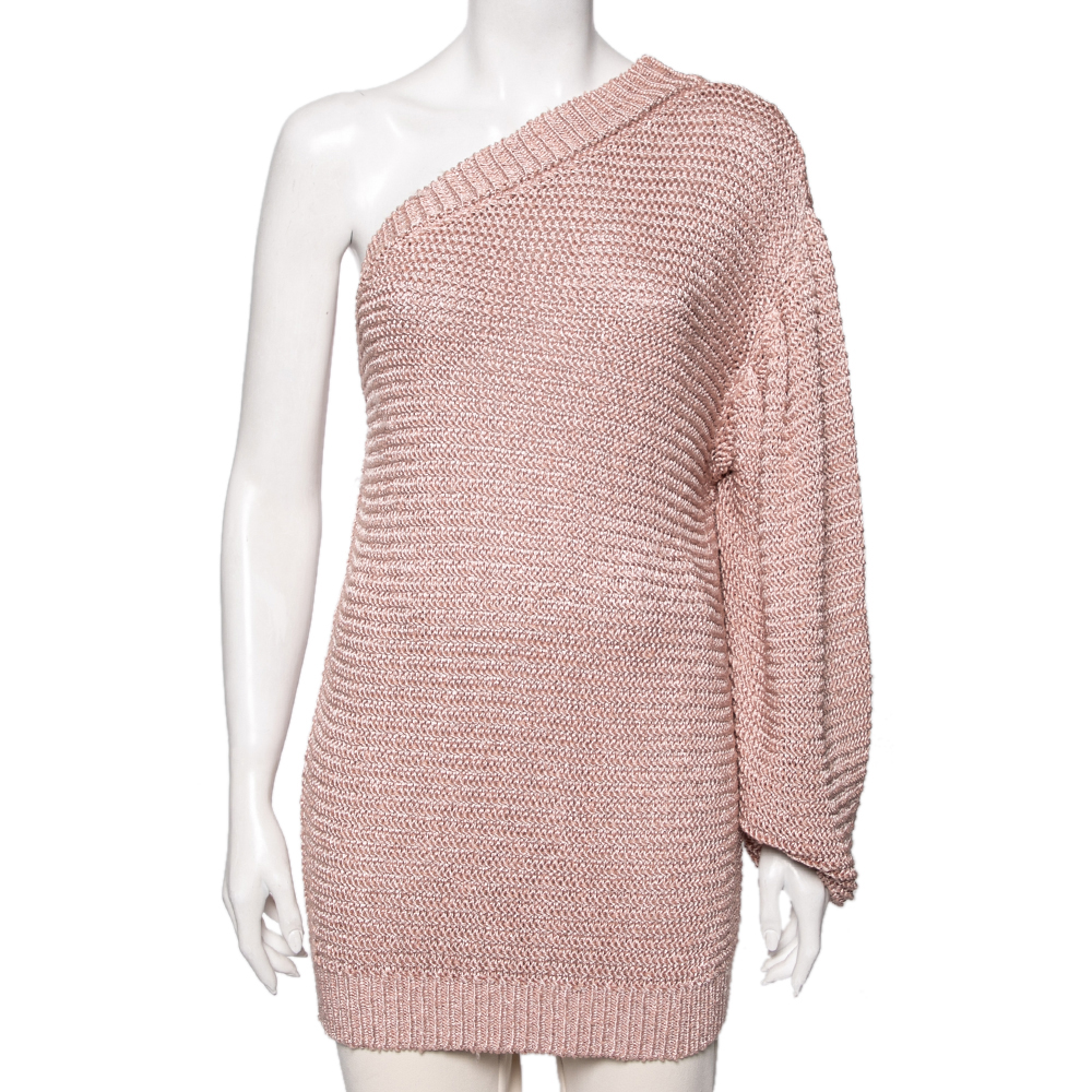 This jumper from the House of Stella Mc Cartney will be your favorite pick for this winter. Stylish and comfortable this jumper is tailored using pink knit fabric into a one shoulder silhouette. Match this jumper with statement accessories and make a chic fashion statement.