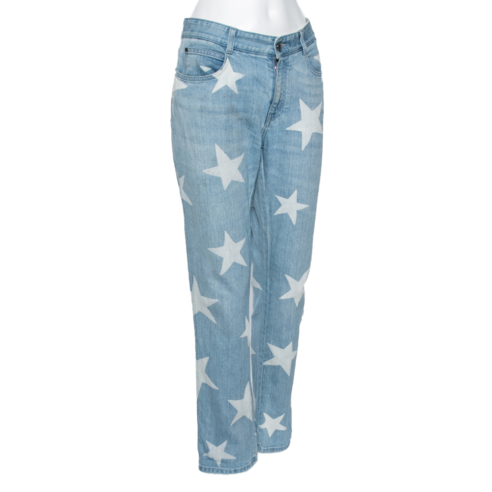 

Stella McCartney Blue & Cream Star Print Denim Boyfriend Jeans