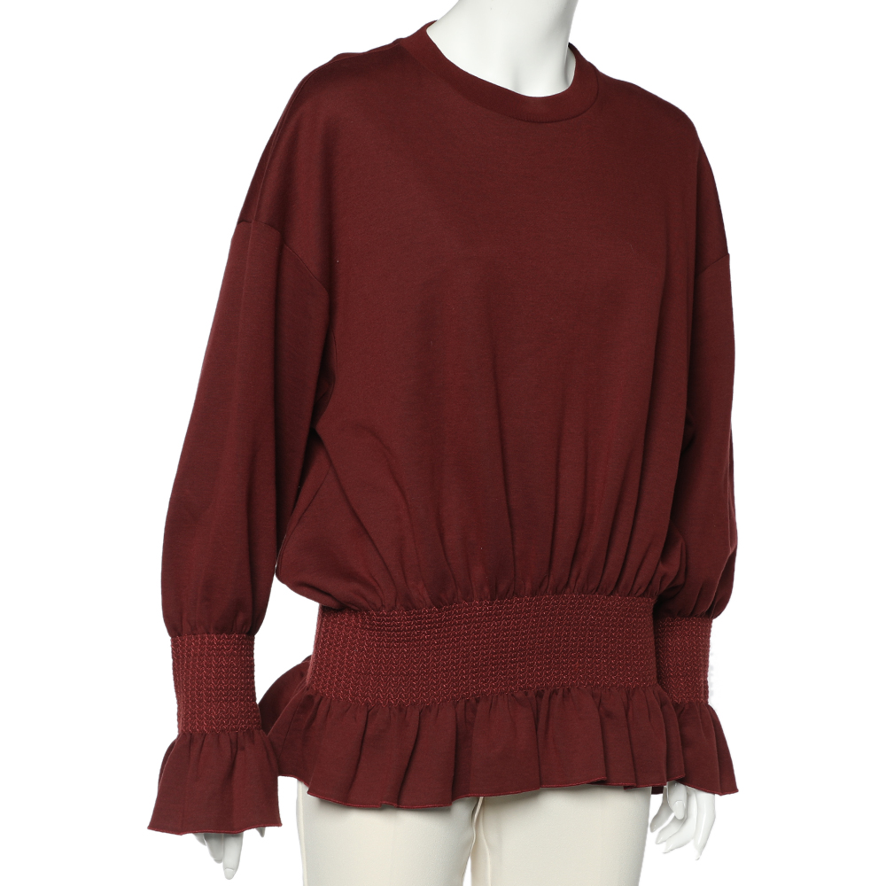 

Stella McCartney Burgundy Cotton Knit Smocked Detail Sweatshirt