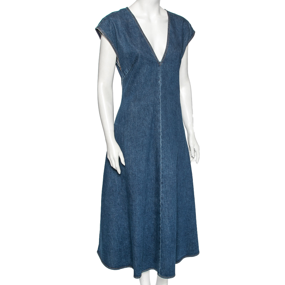 

Stella McCartney Blue Denim V-Neck Midi Dress