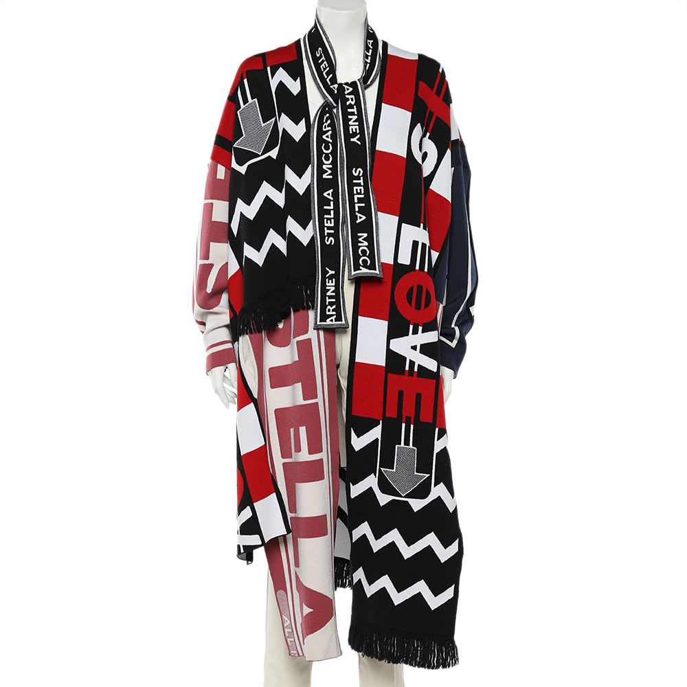 

Stella McCartney Multicolor All Is Love Patched Wool Belted Oversized Shrug