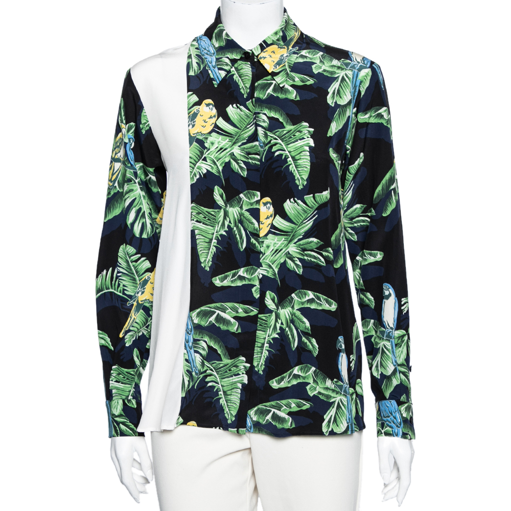 

Stella McCartney Multicolor Parrot Printed Silk Button Front Shirt & Pant Set
