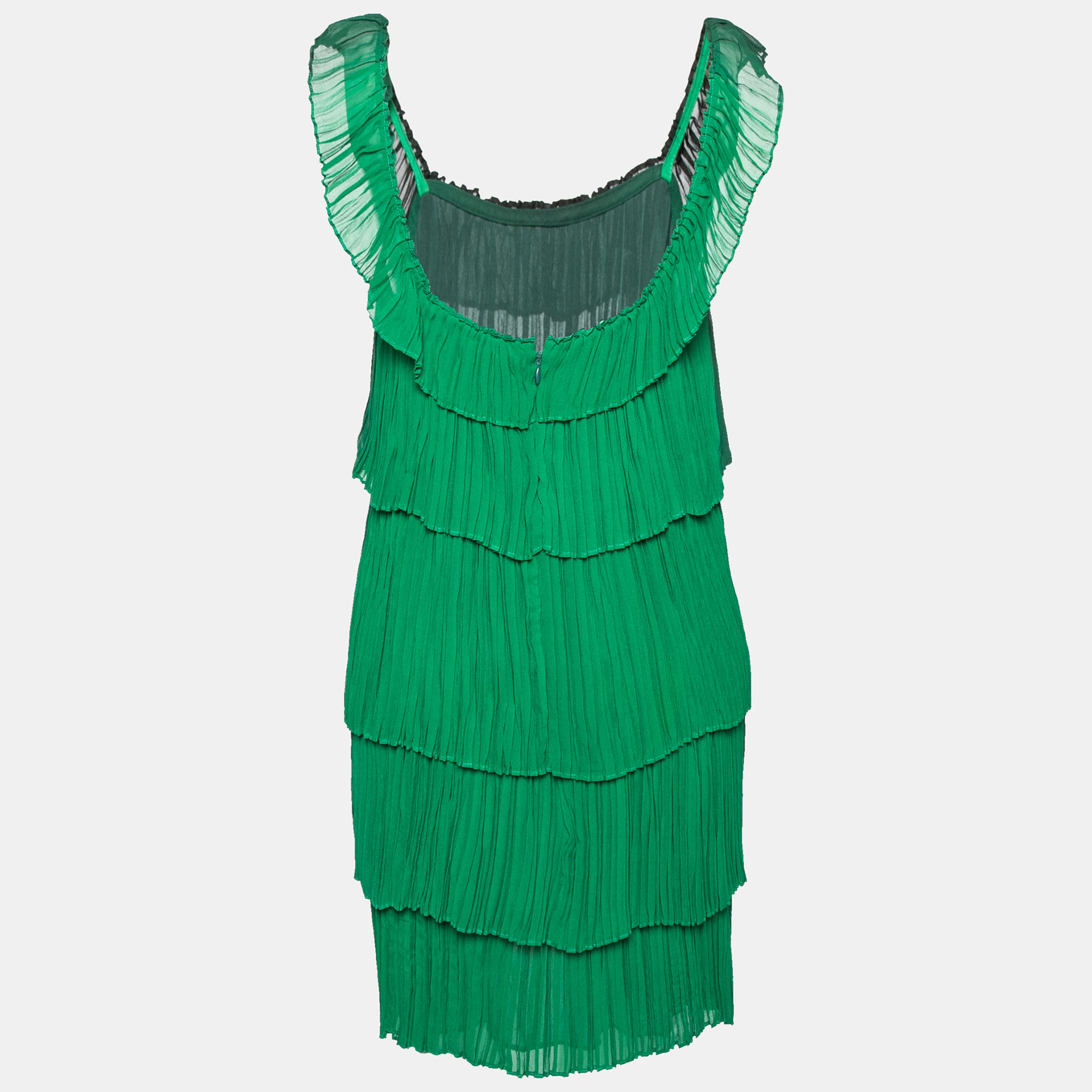 

Stella McCartney Green Ombre Plisse Silk Tiered Short Dress