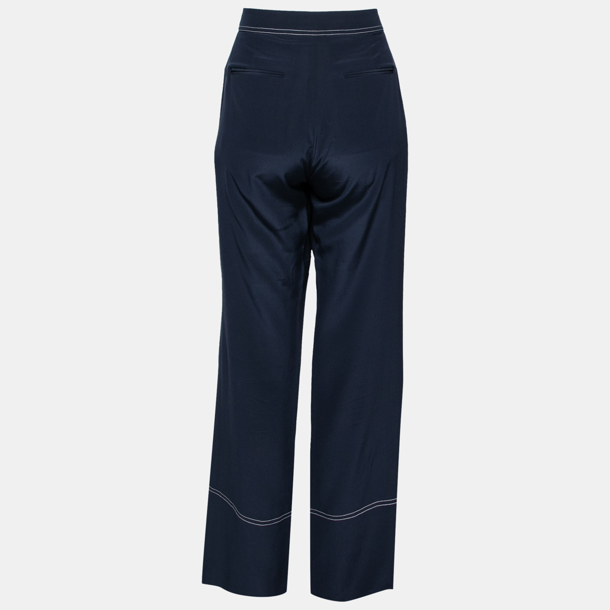 

Stella McCartney Navy Blue Silk Straight Leg Pants