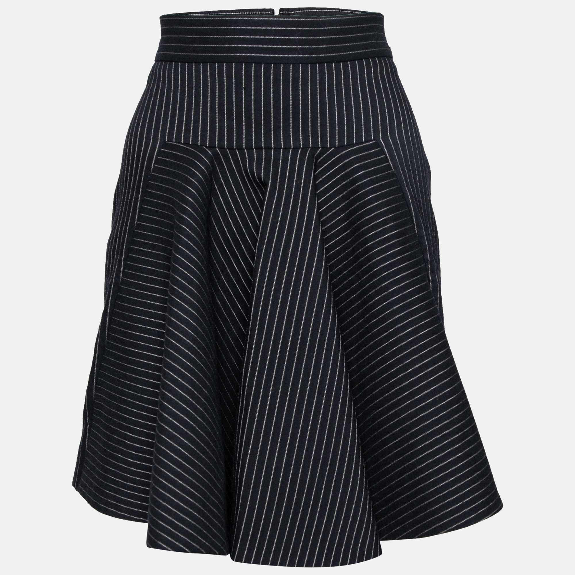 Pre-owned Stella Mccartney Black Cotton Striped Flared Mini Skirt S