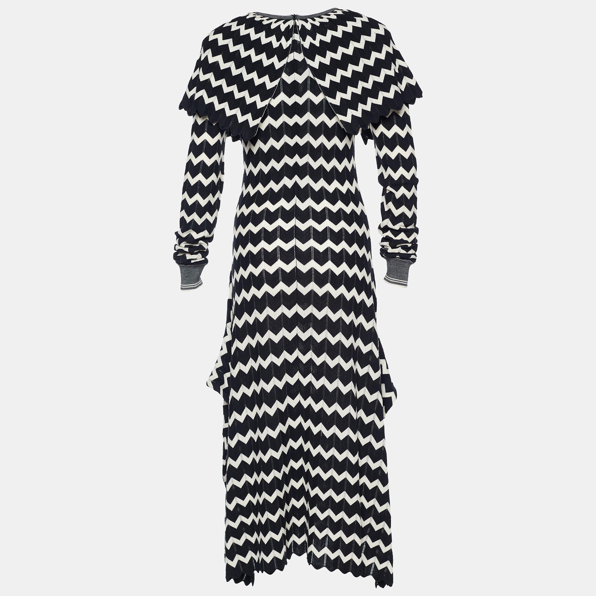 

Stella McCartney Monochrome Patterned Wool Knit Draped Dress, Black