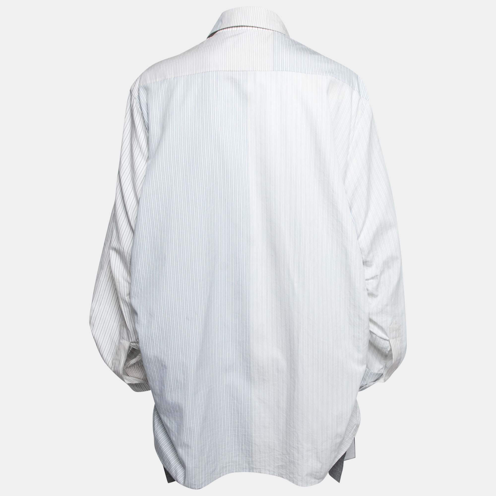 

Stella McCartney White Striped Cotton Contrast Rib Knit Trim Shirt