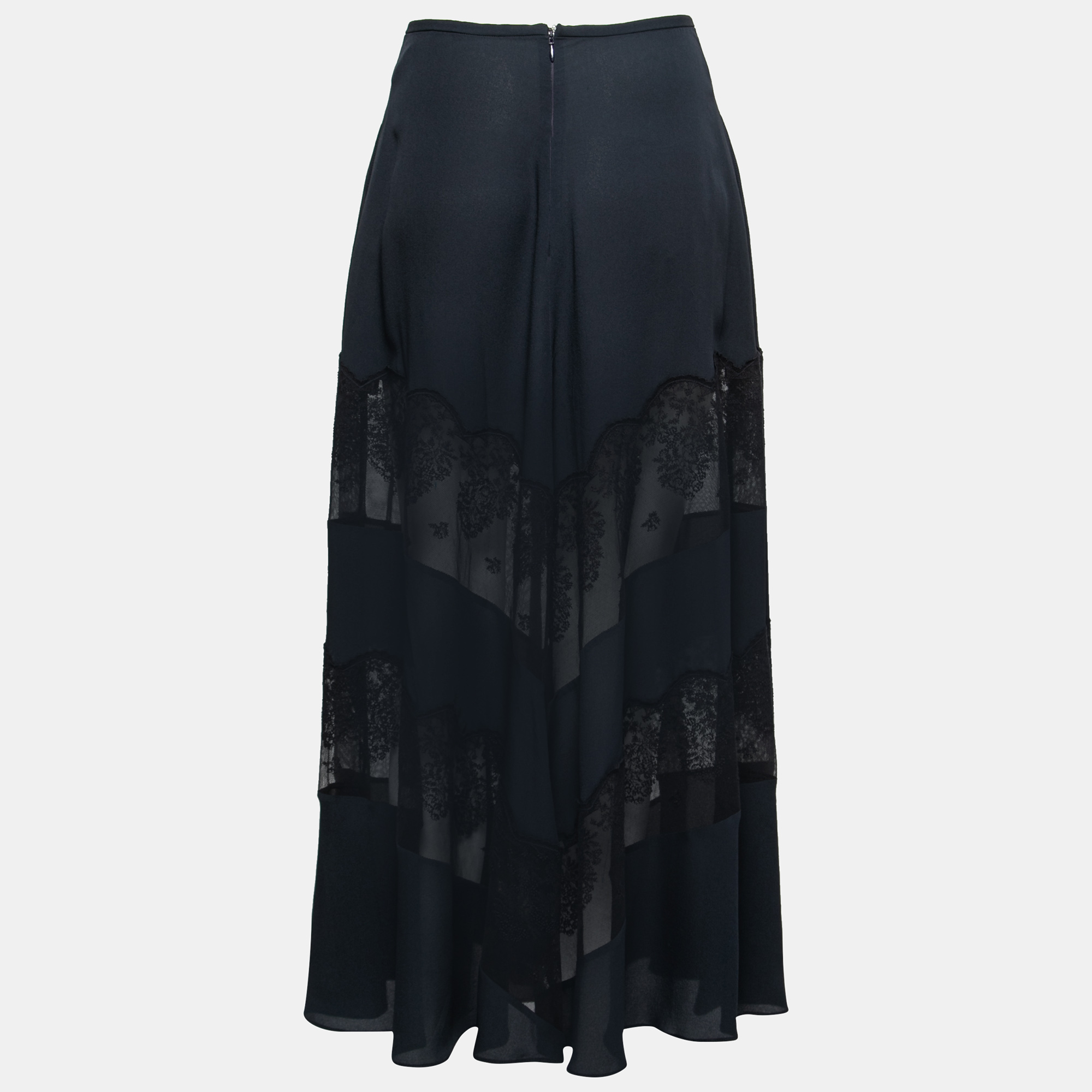 

Stella McCartney Midnight Blue Silk & Lace Paneled Long Skirt