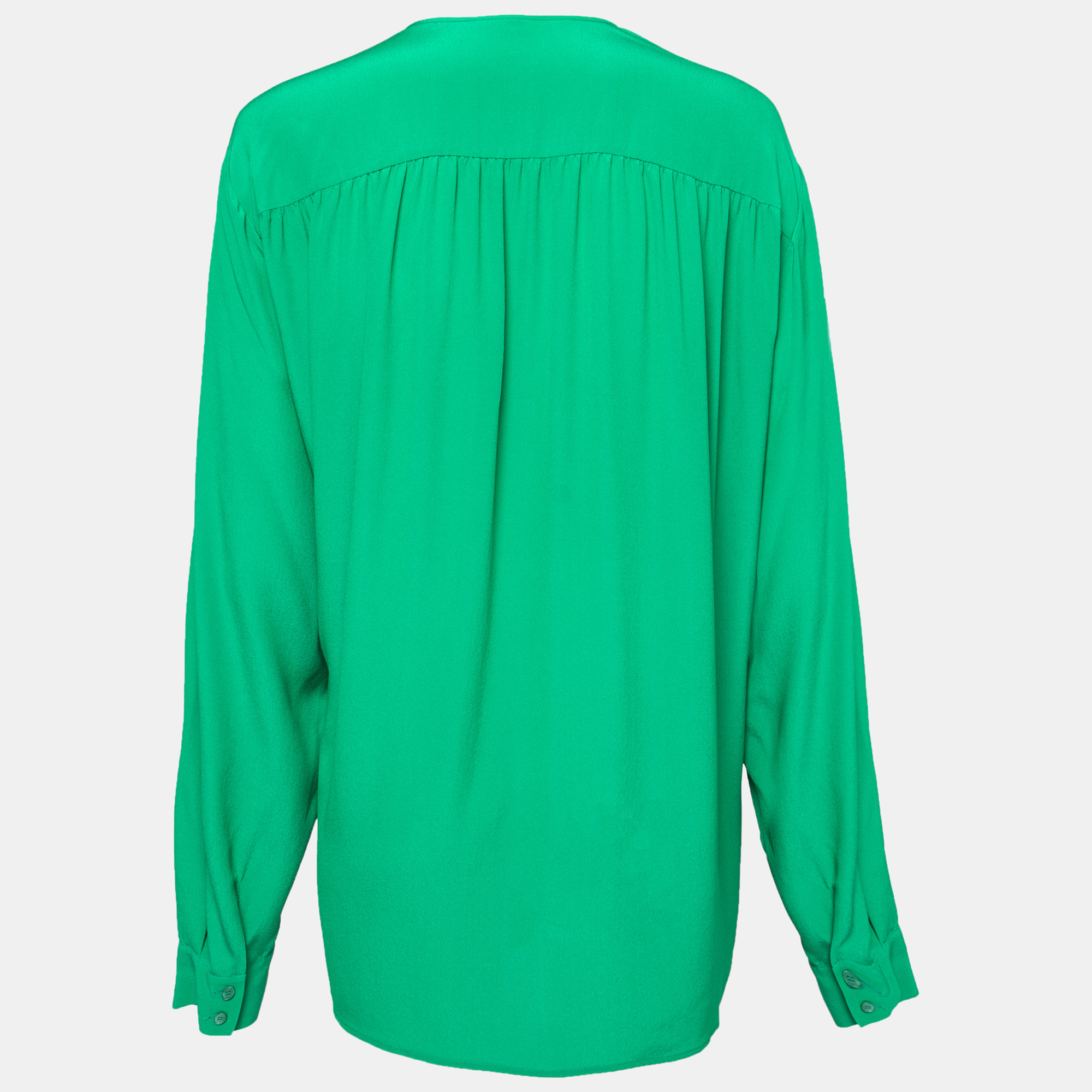 

Stella McCartney Green Silk Key-Hole Long-Sleeve Top