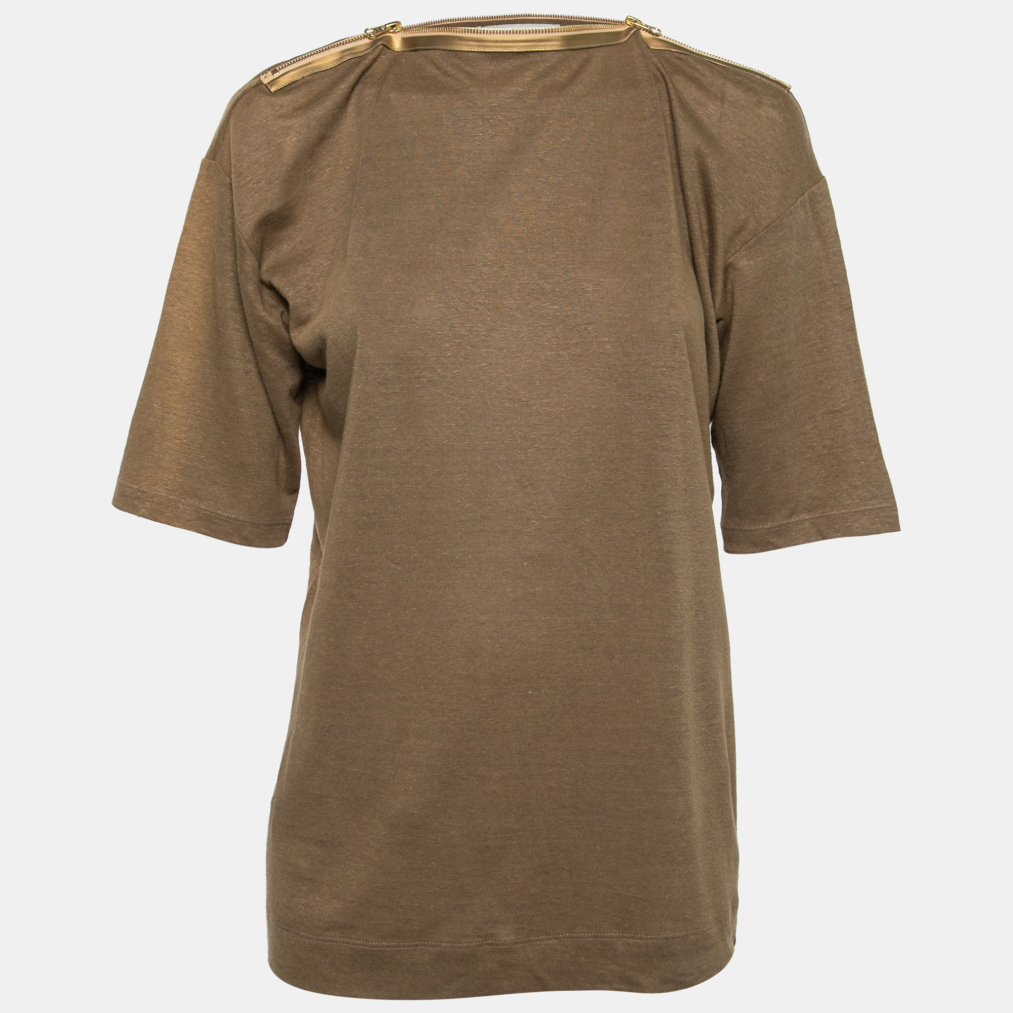 

Stella McCartney Olive Green Linen Zip-Detail Top S