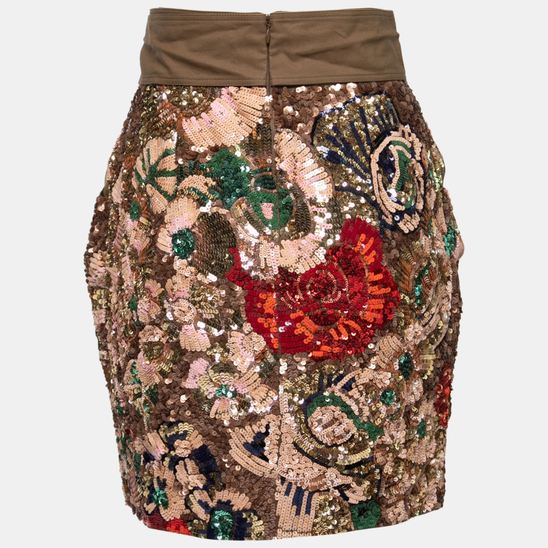 

Stella McCartney Brown Sequin Embellished Silk Tie Detail Mini Skirt