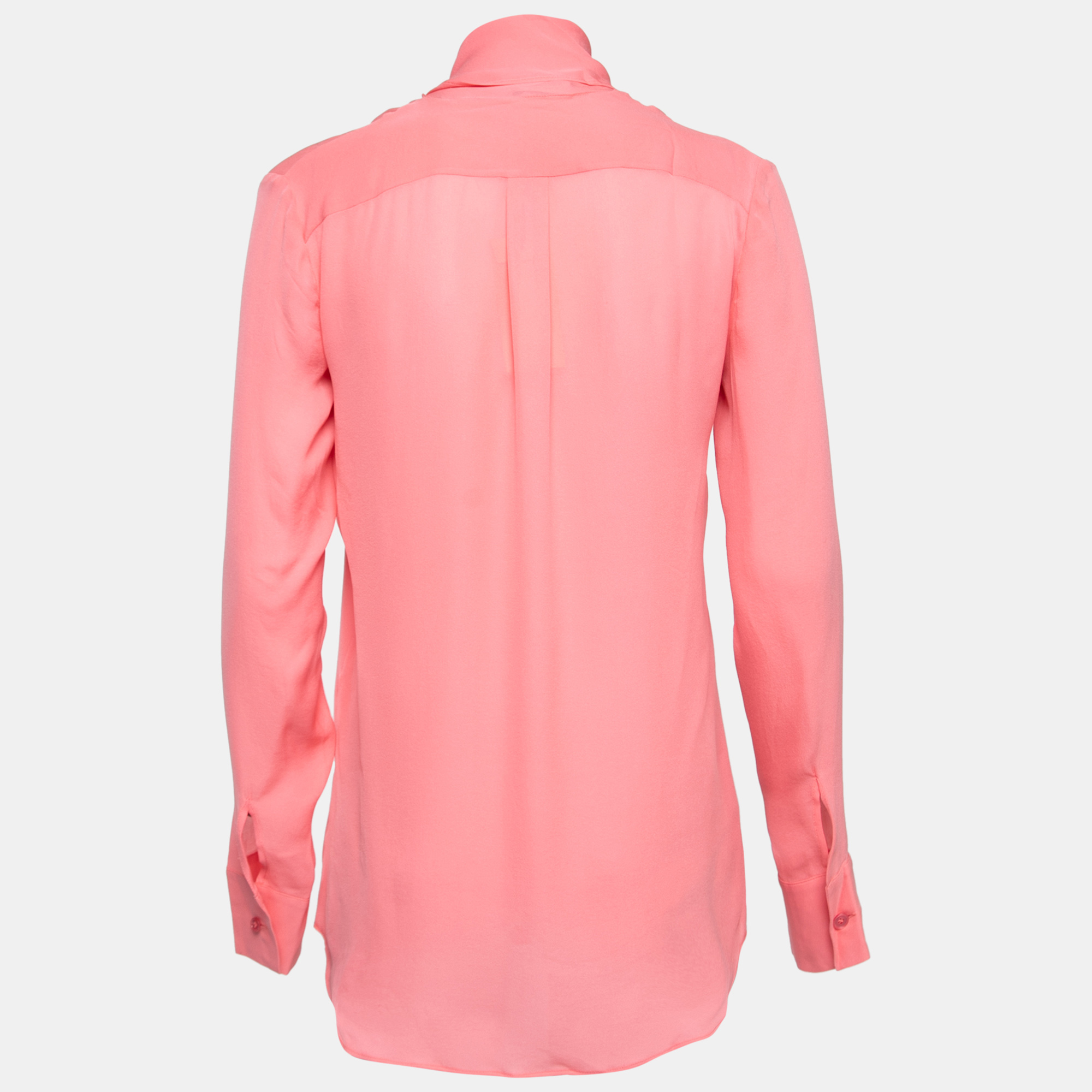 

Stella McCartney Pink Silk Neck Tie Detail Long Sleeve Blouse