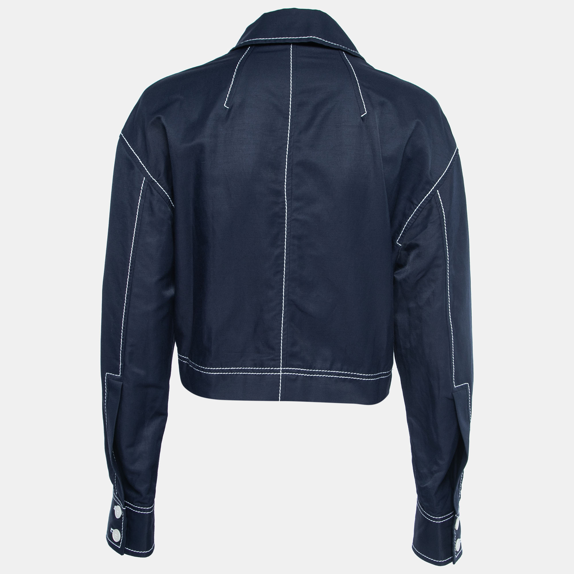 

Stella McCartney Navy Blue Cotton & Linen Zip-Front Jacket