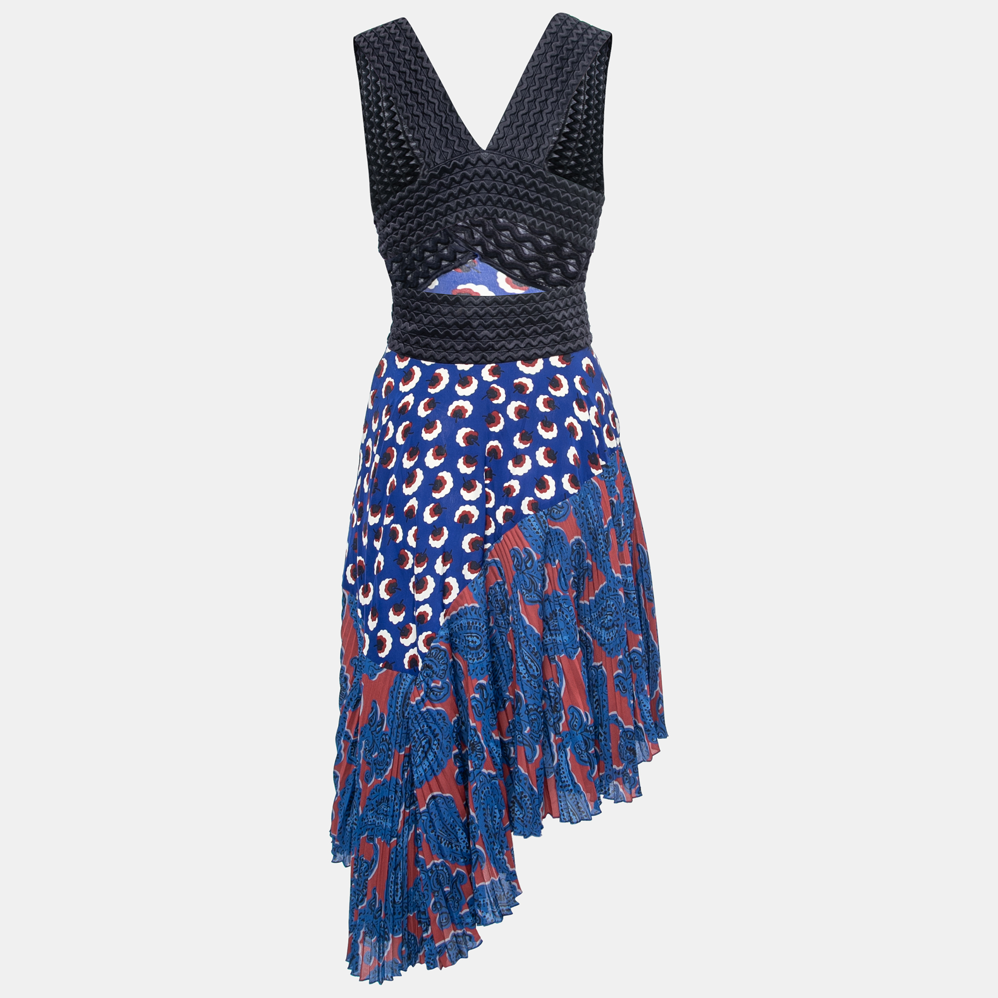 

Stella McCartney Navy Blue Silk & Textured Cutout Asymmetric Midi Dress