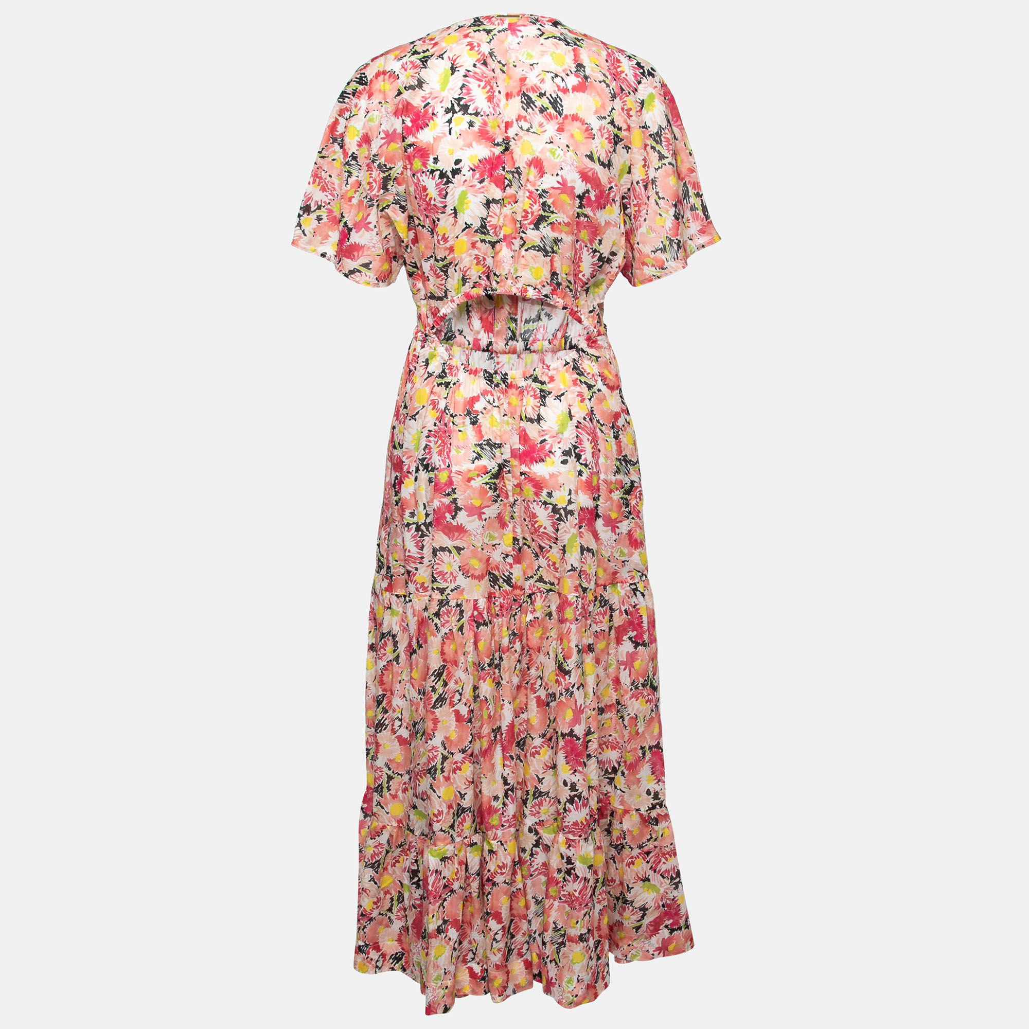 

Stella McCartney Pink Floral Printed Cotton Cut-Out Back Detail Maxi Dress