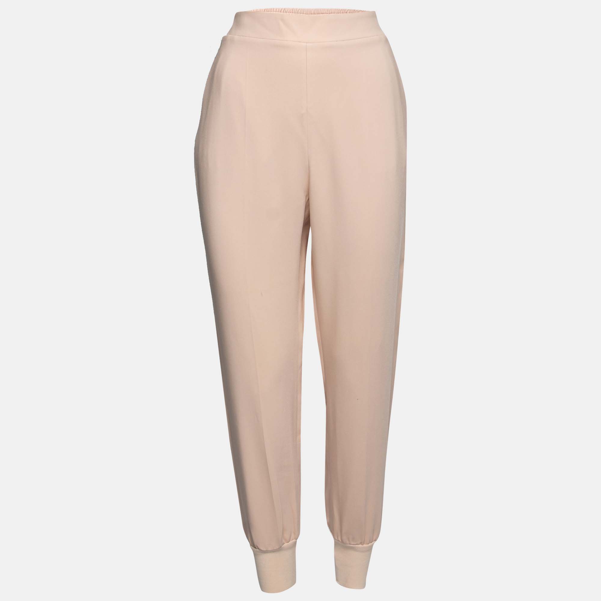Pre-owned Stella Mccartney Light Pink Crepe Rib Knit Trimmed Trousers M